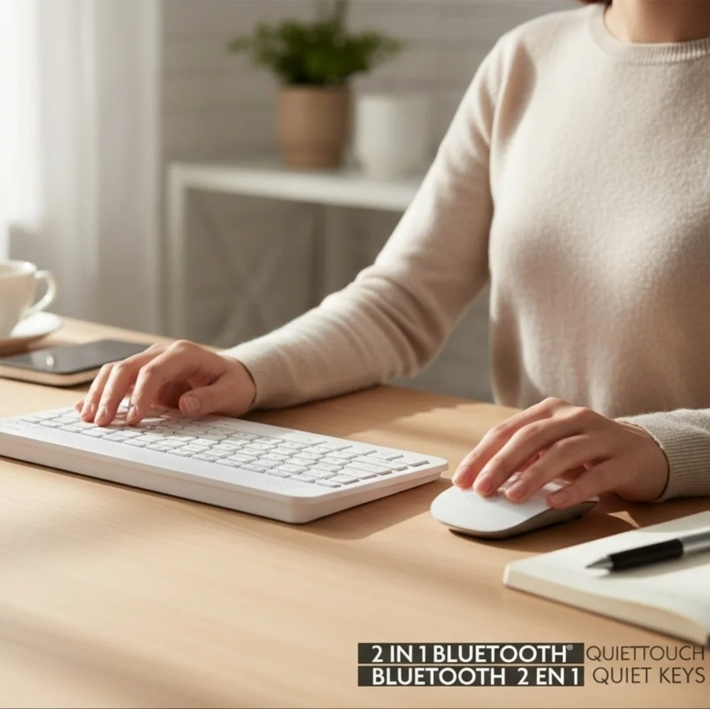 Modern Touch 2-in-1 Bluetooth Keyboard & Mouse Set - White - NIB